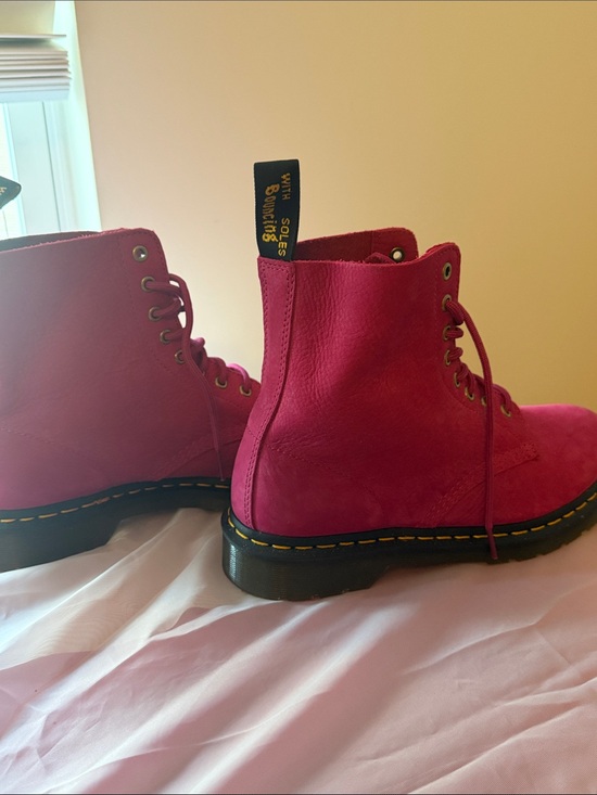 Dr. Martens Shoes - Dr. Martens Hot Pink Suede Lace-Up Boots